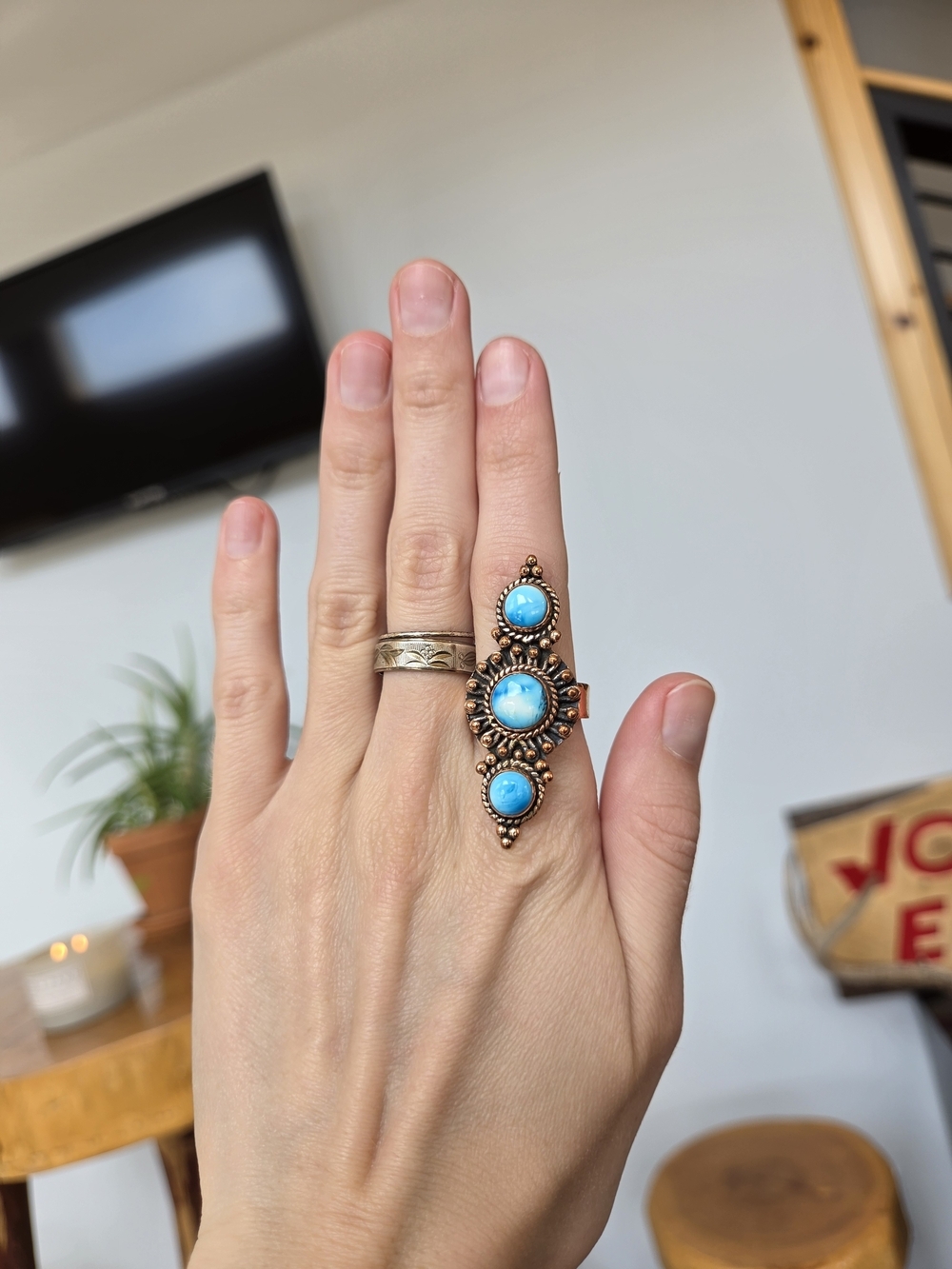 Blue Dahlia Copper Ring 76